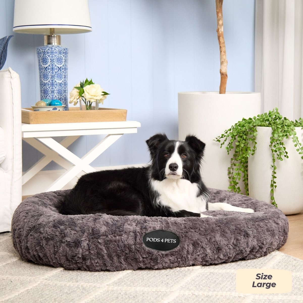 Faux Fur Machine Washable Dog Bed in Charcoal